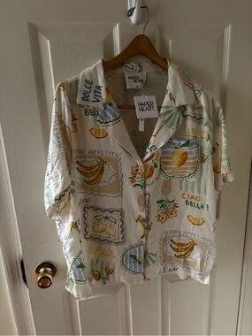 Paper Heart Short Sleeve Fruit Print Button-Up - White with Yellow & Green